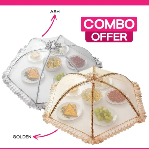 2pcs Foldable Food Cover – Collapsible Anti-Mosquito Mesh with Lace Design, Multi-purpose for Home